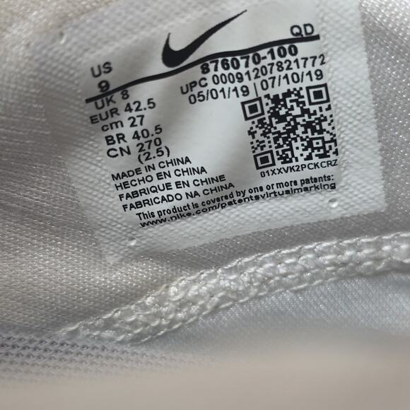 Nike Air Max Zero Essentials Triple White Mens Size 9 Low Top Shoes 876070-100 - Picture 9 of 10